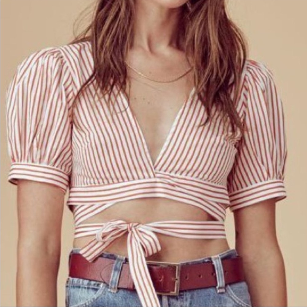 For Love And Lemons Striped Selma Wrap Crop